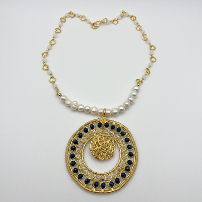 Gold Hoop Necklace with Pearl Chain